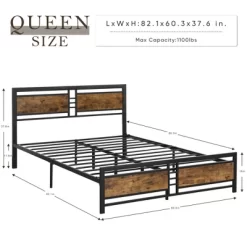 Queen Size Metal Platform Bed With Wood Headboard And Footboard, Antique Brown - ModernLuxe -Cozy Living Deals Store GUEST e9918b73 9e2c 42ad bb3e 9340b9cfc8d5
