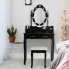 Vanity Table Set Detachable Makeup Table Dressing Desk With Mirror & Cushioned Stool Brown/White/Black