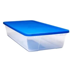 Homz Snaplock 41-Quart Plastic Multipurpose Stackable Storage Container Bins With Blue Snaplock Lid For Home And Office Organization, Clear (4 Pack) -Cozy Living Deals Store GUEST eb7bdb88 68ae 48b5 ad19 56fa1d027329