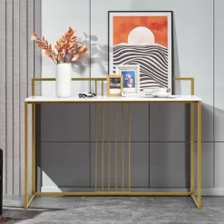 Costway 47'' Console Table Modern Steel Frame Storage Shelf For Entryway Living Room