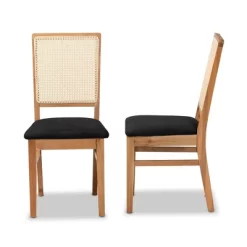 Set Of 2 Idris Fabric Upholstered Rattan Dining Chairs Black/Oak Brown - Baxton Studio -Cozy Living Deals Store GUEST ebfea686 372f 4d9d b535 c9d3268b68cb