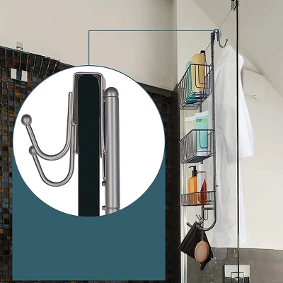 Smartpeas 34'' X 12'' Stainless Steel 3x Hanging Shower Caddy With Adhesive Hooks - Grey 3 Smartpeas 34'' X 12'' Stainless Steel 3x Hanging Shower Caddy With Adhesive Hooks - Grey - Image 3