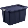 Sterilite Tuff1 30 Gallon Plastic Stackable Basement Garage Attic Storage Organizer Tote Container Bin With Latching Lid, Dark Indigo Blue (16 Pack)