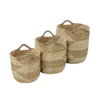 Set Of 3 Seagrass Storage Baskets Natural - Olivia & May 4 Set Of 3 Seagrass Storage Baskets Natural - Olivia & May - Image 4