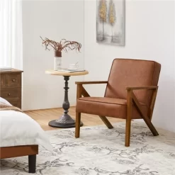 Yaheetech Faux Leather Armchair Accent Chair With Wood Legs For Living Room