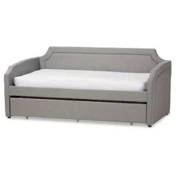 Parkson Modern And Contemporary Linen Fabric Curved Notched Corners Sofa Daybed With Roll - Out Trundle Guest Bed - Twin - Baxton Studio -Cozy Living Deals Store GUEST ece8ac34 9d5b 452e a9aa a07281a84842