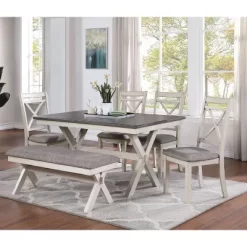 60" Arga Transitional Wood Dining Table Gray/Antique White - HOMES: Inside + Out -Cozy Living Deals Store GUEST ed1857c5 b31c 4196 97c2 15cff5fd493a