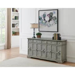Brett Antique Inspired 4 Door 4 Drawer Storage Credenza/Sideboard Weathered Gray - Treasure Trove -Cozy Living Deals Store GUEST ed1b16a5 ac77 4826 ada0 5db4f62c9005