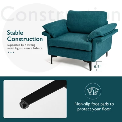 Costway Modern Fabric Accent Armchair Upholstered Single Sofa W/ Metal Legs BlueGrey 6 Costway Modern Fabric Accent Armchair Upholstered Single Sofa W/ Metal Legs BlueGrey - Image 6