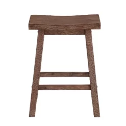 Wooden Frame Saddle Seat Counter Height Stool Brown - Benzara