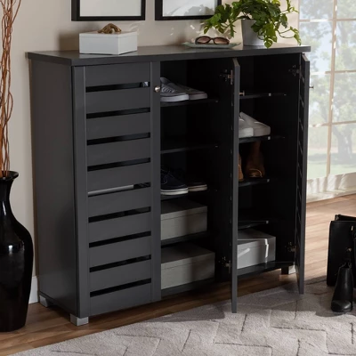 3 Door Adalwin Wooden Entryway Shoe Storage Cabinet Gray - Baxton Studio 2 3 Door Adalwin Wooden Entryway Shoe Storage Cabinet Gray - Baxton Studio - Image 2