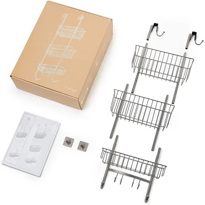 Smartpeas 34'' X 12'' Stainless Steel 3x Hanging Shower Caddy With Adhesive Hooks - Grey 1 Smartpeas 34'' X 12'' Stainless Steel 3x Hanging Shower Caddy With Adhesive Hooks - Grey