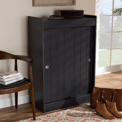 2 Door Leone Finished Wood Entryway Shoe Storage Cabinet Black - Baxton Studio 2 2 Door Leone Finished Wood Entryway Shoe Storage Cabinet Black - Baxton Studio - Image 2