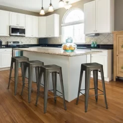 Costway Set Of 4 Metal Bar Stools 30'' Bar Height Barstools Industrial W/ Low Back Gun -Cozy Living Deals Store GUEST ee743581 d69c 4287 9cfa 73268ef7b212