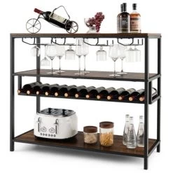 Costway Rustic Wine Rack Table 13 Bottles Wine Bar Cabinet Freestanding With Glass Holder -Cozy Living Deals Store GUEST ee7a2125 cff4 4077 b285 12049af48590