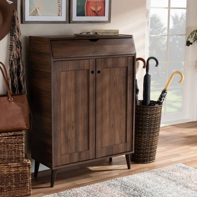 Cormier Walnut Finished 2 Door Wood Entryway Shoe Storage Cabinet Brown - Baxton Studio 1 Cormier Walnut Finished 2 Door Wood Entryway Shoe Storage Cabinet Brown - Baxton Studio
