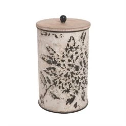 Set Of 3 Cream And Gray Floral Metal Decorative Storage Canisters - Foreside Home & Garden