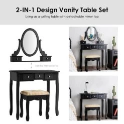 Tangkula Vanity Table Set W/ 360° Rotating Oval Mirror & Drawers Black/White -Cozy Living Deals Store GUEST f0ec5c5c 4568 4d0d a16a f33c8713071e