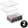 MDesign Plastic Stackable Divided Battery Storage Organizer Box, 2 Pack - Clear