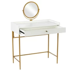 Randburg Vanity Table With Mirror White/Gold - Aiden Lane -Cozy Living Deals Store GUEST f1cb6bf6 341e 4971 a9cb 515066f33427