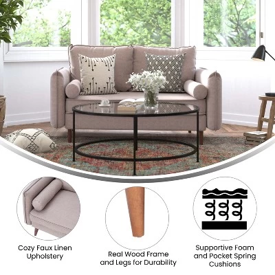 Emma And Oliver Upholstered Mid-Century Modern Pocket Spring Loveseat With Wooden Legs And Removable Back Cushions 5 Emma And Oliver Upholstered Mid-Century Modern Pocket Spring Loveseat With Wooden Legs And Removable Back Cushions - Image 5