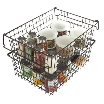 Set Of 2 Storage Bins - Basket Set For Toy, Kitchen, Closet, And Bathroom Storage - Large Shelf Organizers With Handles By Home-Complete (Brown) 10 Set Of 2 Storage Bins - Basket Set For Toy, Kitchen, Closet, And Bathroom Storage - Large Shelf Organizers With Handles By Home-Complete (Brown) - Image 10