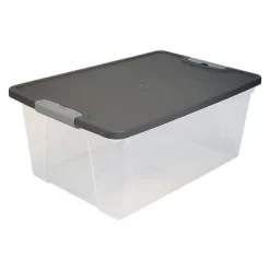 Homz 15-Quart Clear Plastic Stackable Storage Container Organizer Bin With Gray Snaplock Latching Lid For Home And Office Organization (4 Pack)