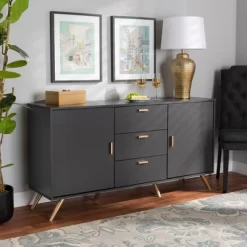 Kelson Wood 2 Door Sideboard Buffet Dark Gray/Gold - Baxton Studio -Cozy Living Deals Store GUEST f294ce89 b53b 40b2 938c 2cc6a8bc7578