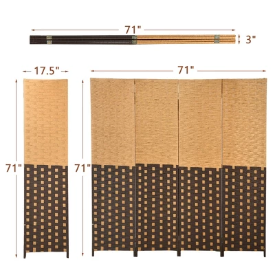 Costway 4 Panel Folding Room Divider Weave Fiber Privacy Partition Screen 6FT Tall 3 Costway 4 Panel Folding Room Divider Weave Fiber Privacy Partition Screen 6FT Tall - Image 3
