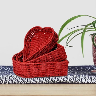 Household Essentials Set Of 3 Nesting Heart Baskets Paper Rope Red 1 Household Essentials Set Of 3 Nesting Heart Baskets Paper Rope Red