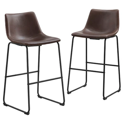 Set Of 2 Laslo Modern Upholstered Faux Leather Barstools - Saracina Home 8 Set Of 2 Laslo Modern Upholstered Faux Leather Barstools - Saracina Home - Image 8