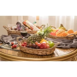 Vintiquewise Seagrass Fruit Bread Basket Tray With Handles