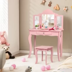 Costway Kids Vanity Table & Stool Princess Dressing Make Up Play Set For Girls Pink -Cozy Living Deals Store GUEST f5484c8d 042b 40a9 b280 33260c1fa979