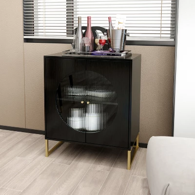 Aubrey 33.07'' H X 26.85'' W X 15.79'' D Glass Door Storage Cabinet And Adjustable Shelf Sideboards And Buffets-The Pop Home 3 Aubrey 33.07'' H X 26.85'' W X 15.79'' D Glass Door Storage Cabinet And Adjustable Shelf Sideboards And Buffets-The Pop Home - Image 3
