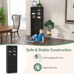 Costway Tall Storage Cabinet Kitchen Pantry Cupboard With Tempered Glass Doors & Shelves Black/White -Cozy Living Deals Store GUEST f69bed7c e3db 4105 83fc b10f450b9c65