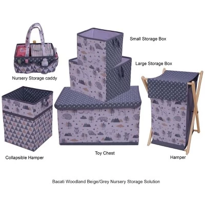 Bacati - Woodlands Gray/Beige Neutral Cotton Storage Toy Chest 3 Bacati - Woodlands Gray/Beige Neutral Cotton Storage Toy Chest - Image 3