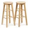 PJ Wood Classic Round Seat 29" Tall Kitchen Counter Stools For Homes, Dining Spaces, And Bars With Backless Seats & 4 Square Legs, Natural (Set Of 4)