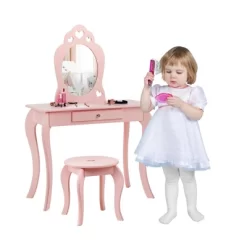 Costway Kids Vanity Set Princess Makeup Dressing Play Table Set W/Mirror -Cozy Living Deals Store GUEST f765122f 8e07 411a 8225 26b6aa0aa2a5