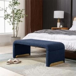 Lily 43.31" Faux Shearling Fabric Look Upholstered Waterfall Bench With Gold Metal Legs-Maison Boucle -Cozy Living Deals Store GUEST f7ab20b3 b6ce 4667 95b4 a267df313b66