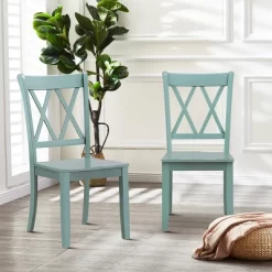 Costway Set Of 2 Wood Dining Chair Cross Back Dining Room Side Chair Mint Green Home Kitchen