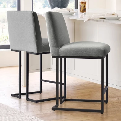 Set Of 2 Mason 25" Contemporary Armless Upholstered Fabric With Black Metal Sled Legs Counter Height Barstools-The Pop Maison 12 Set Of 2 Mason 25" Contemporary Armless Upholstered Fabric With Black Metal Sled Legs Counter Height Barstools-The Pop Maison - Image 12