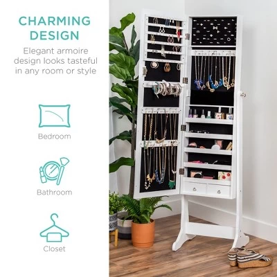 Best Choice Products 6-Tier Standing Mirror Lockable Storage Organizer Cabinet Armoire W/ Velvet Interior 4 Best Choice Products 6-Tier Standing Mirror Lockable Storage Organizer Cabinet Armoire W/ Velvet Interior - Image 4
