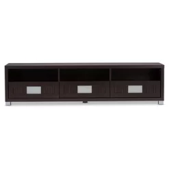 Gerhardine Wood 3 Drawer TV Stand For TVs Up To 62" Dark Brown - Baxton Studio