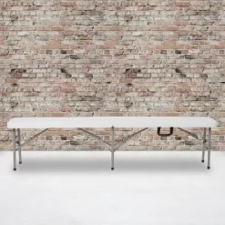 Emma And Oliver 11"W X 72"L Portable Bi-Fold Granite White Folding Bench