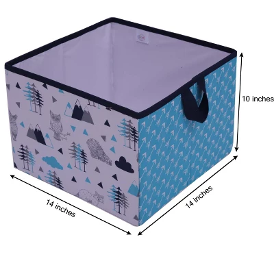 Bacati - Woodlands Aqua/Navy/Gray Boys Cotton Storage Box Large 3 Bacati - Woodlands Aqua/Navy/Gray Boys Cotton Storage Box Large - Image 3