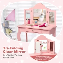Costway Kids Vanity Table & Stool Princess Dressing Make Up Play Set For Girls Pink -Cozy Living Deals Store GUEST f95a84c8 ae0a 42cd b776 f0be7213686a
