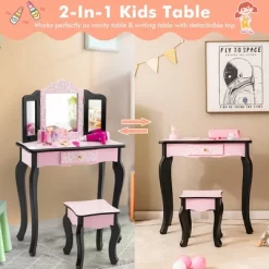 Costway Kid Vanity Set Wooden Makeup Table Stool Tri-Folding Mirror Leopard Print Pink -Cozy Living Deals Store GUEST fa78c0ab b696 449a a0f5 5ea4fdb9dd98