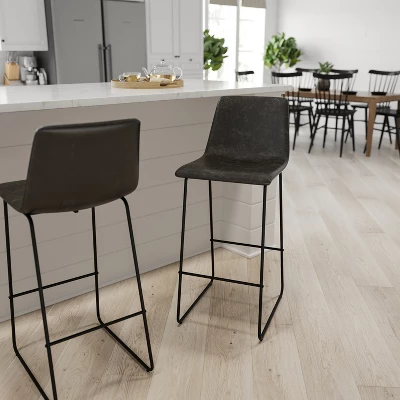 Merrick Lane 30 Inch Faux Bar Height Bucket Seat Stools, Set Of 2 1 Merrick Lane 30 Inch Faux Bar Height Bucket Seat Stools, Set Of 2