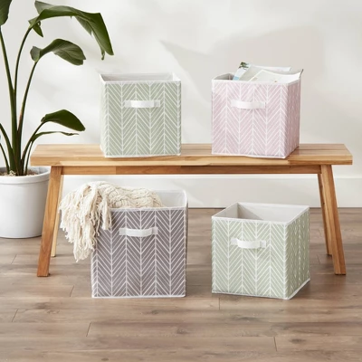Set Of 2 11" X 11" X 11" Nonwoven Polyester Herringbone Square Storage Cube Mauve - Design Imports 8 Set Of 2 11" X 11" X 11" Nonwoven Polyester Herringbone Square Storage Cube Mauve - Design Imports - Image 8