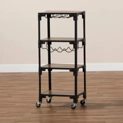 4 Tier Victor Wood And Metal Mobile Wine Cart Walnut/Black - Baxton Studio -Cozy Living Deals Store GUEST fb3eb412 47ce 4379 93e6 a11217273b8b